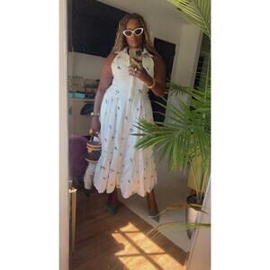 PRABAL GURUNG X RTR White Cotton Floral Embroidered Sleeveless Midi Dress 10